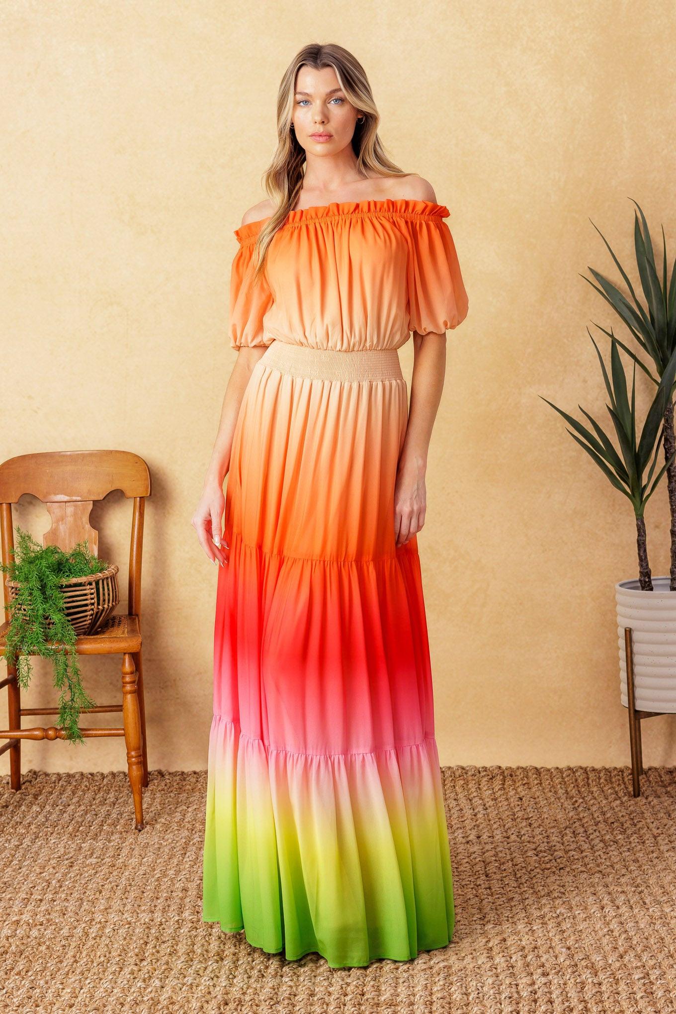 FORGOTTEN STORY WOVEN MAXI DRESS L FLYING TOMATO ORANGE GREEN / L FORGOTTEN STORY WOVEN MAXI DRESS L FLYING TOMATO ORANGE GREEN / L