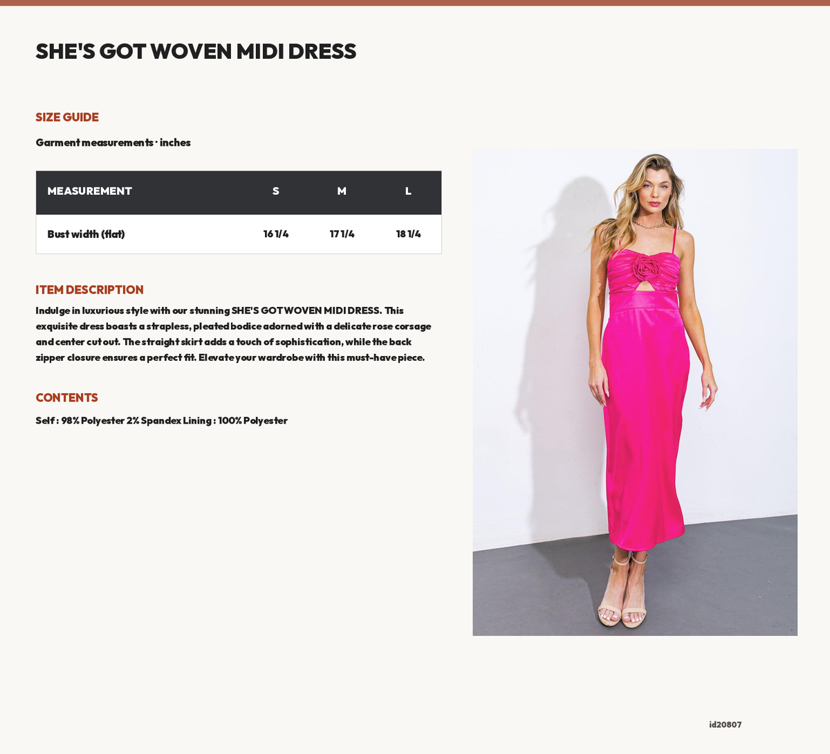 SHE'S GOT WOVEN MIDI DRESS size chart