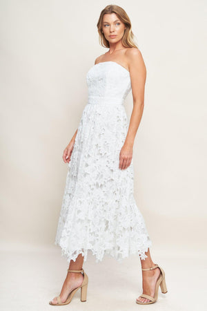 CAREFREE NIGHTS LACE OFF WHITE MIDI DRESS - Flying Tomato - DRESSES - Flying Tomato