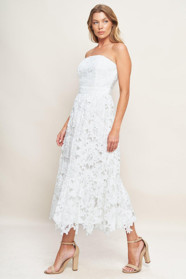 CAREFREE NIGHTS LACE OFF WHITE MIDI DRESS - Flying Tomato - DRESSES - Flying Tomato