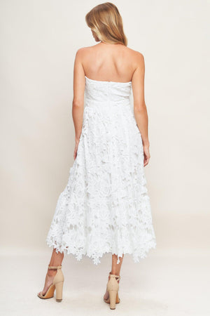 CAREFREE NIGHTS LACE OFF WHITE MIDI DRESS - Flying Tomato - DRESSES - Flying Tomato