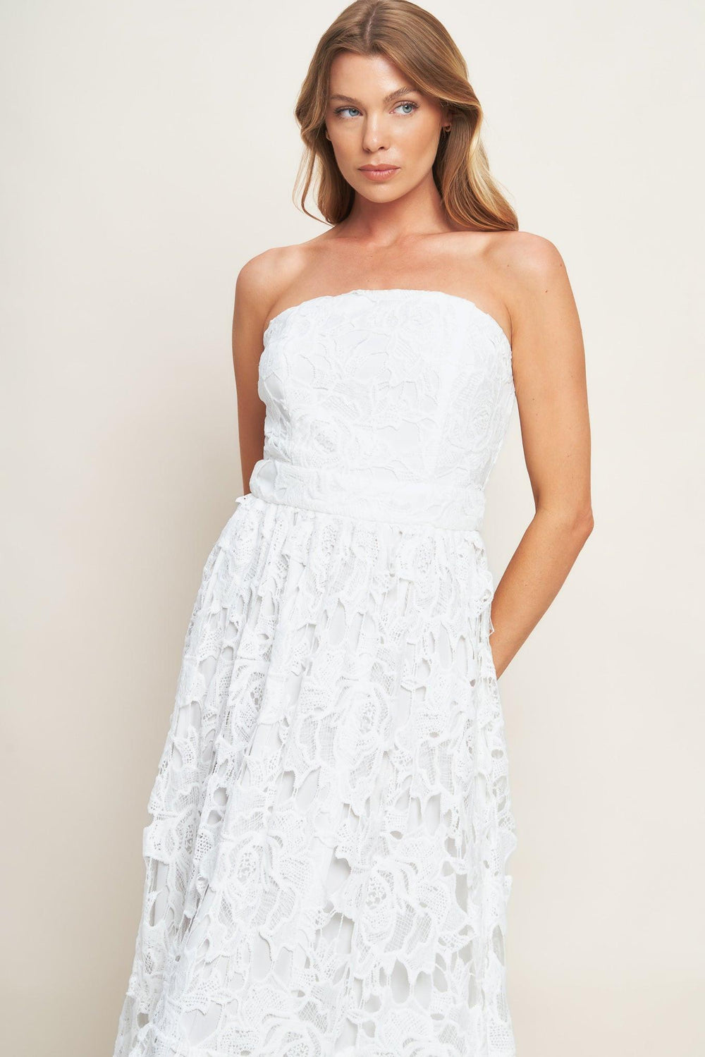 CAREFREE NIGHTS LACE OFF WHITE MIDI DRESS - Flying Tomato - DRESSES - Flying Tomato