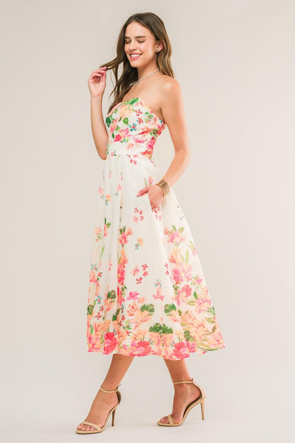 COME WHEN I CALL WOVEN MIDI DRESS.