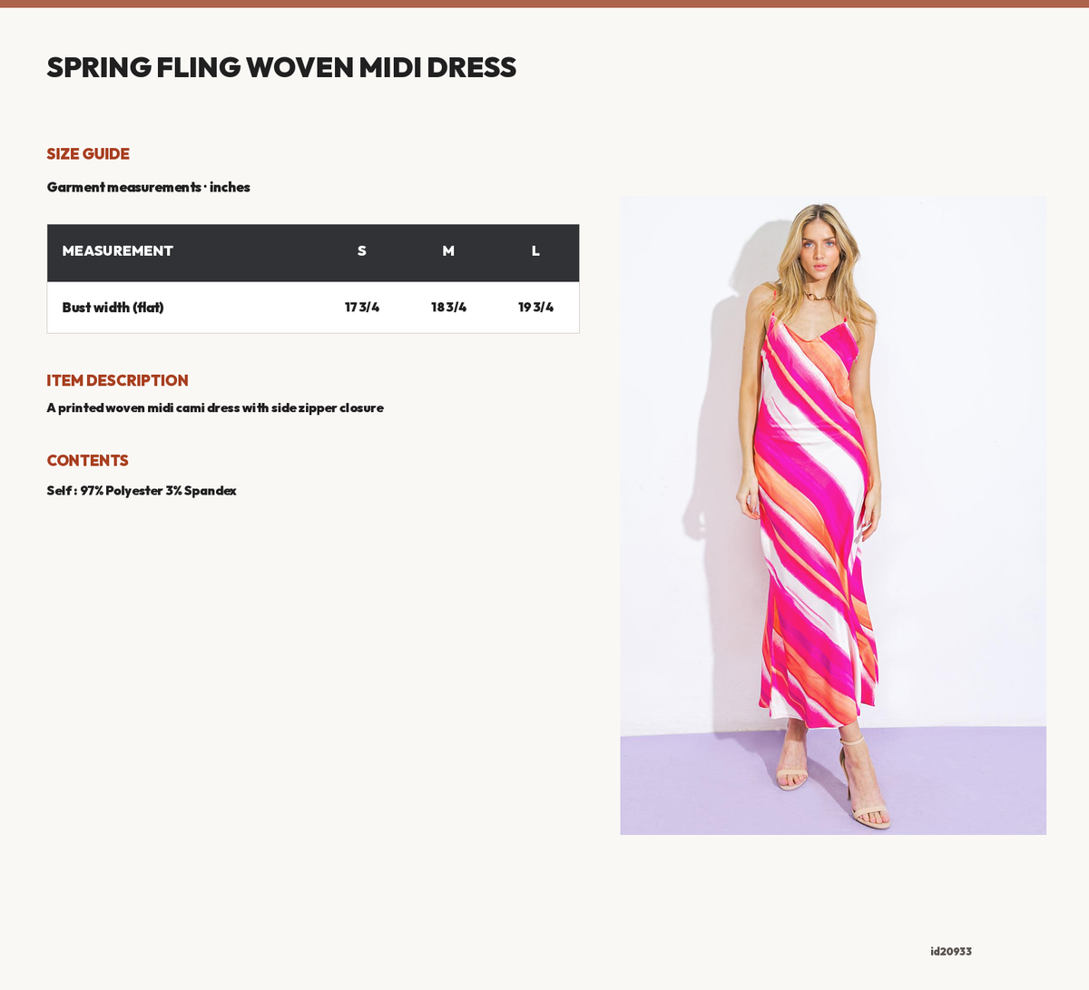 SPRING FLING WOVEN MIDI DRESS size chart