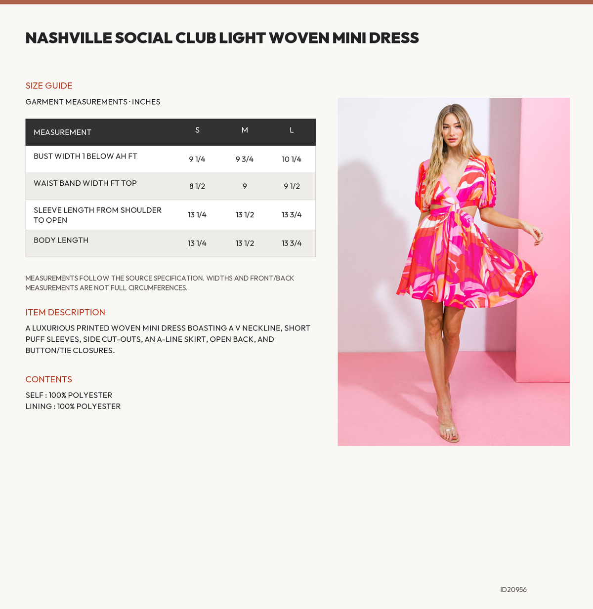 NASHVILLE SOCIAL CLUB LIGHT WOVEN MINI DRESS size chart