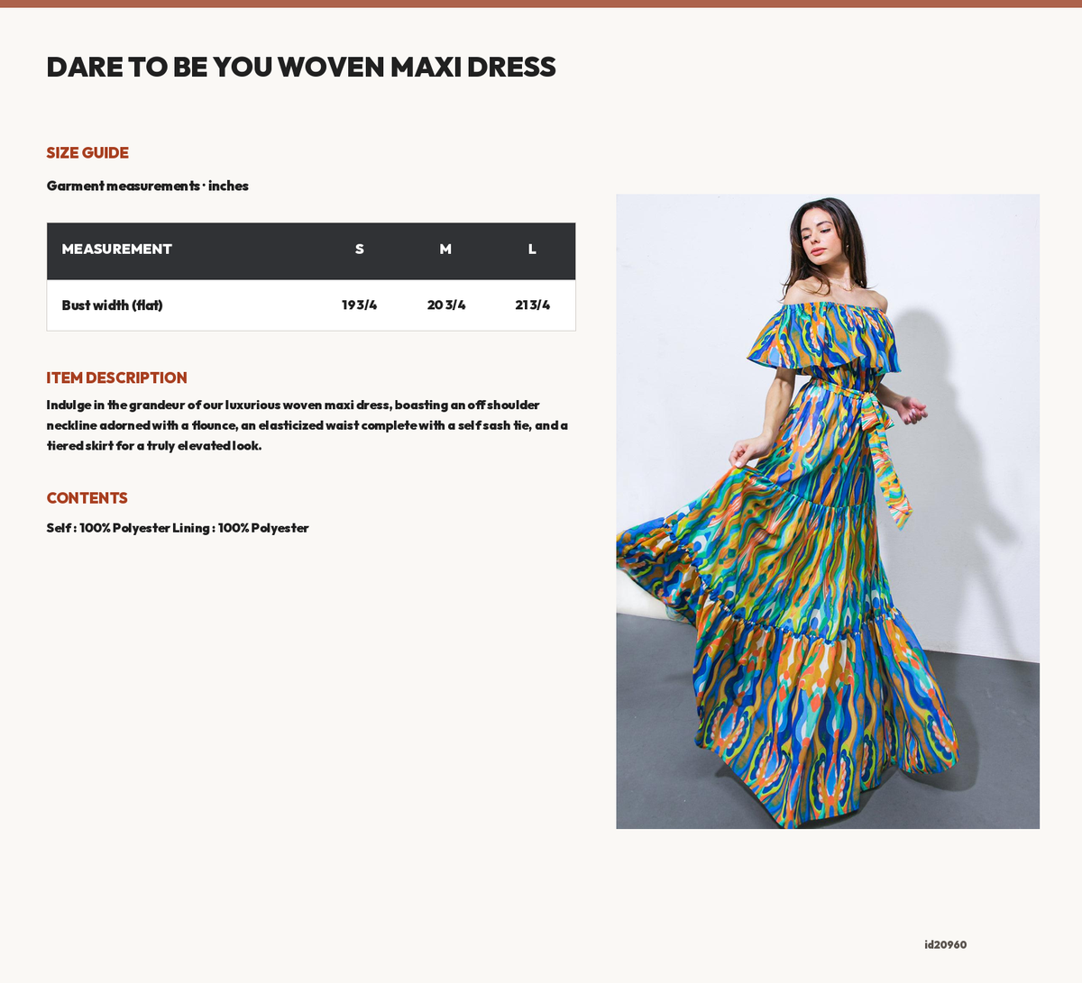 DARE TO BE YOU WOVEN MAXI DRESS size chart