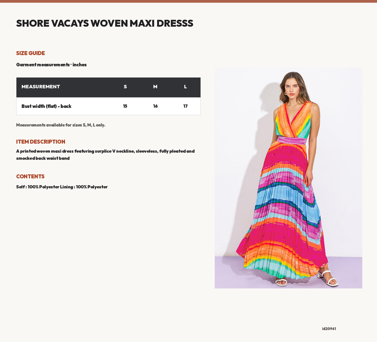 SHORE VACAYS WOVEN MAXI DRESSS size chart