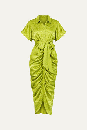COMING TO MY SENSES WOVEN SATIN MIDI DRESS