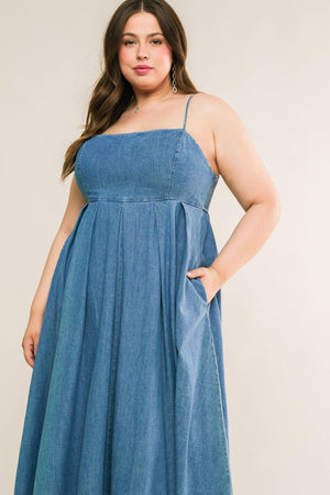 CAPTIVATING HEART DENIM MIDI DRESS.