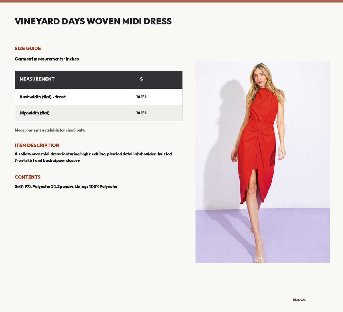 VINEYARD DAYS WOVEN MIDI DRESS size chart