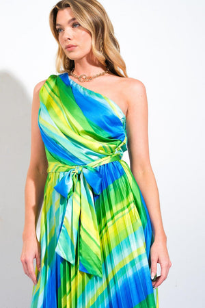 EXUBERANT ELEGANCE WOVEN MIDI DRESS.