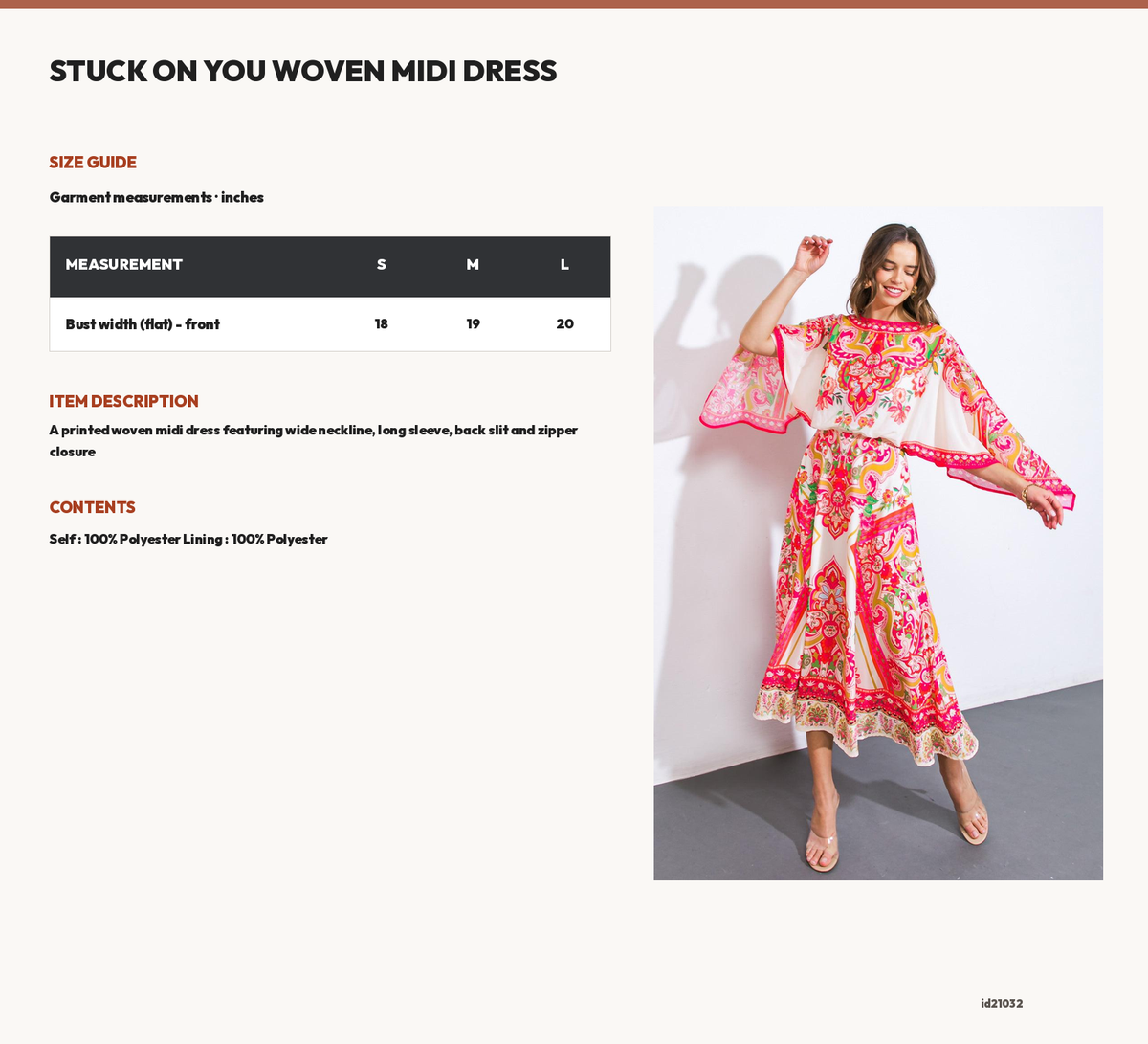 STUCK ON YOU WOVEN MIDI DRESS size chart