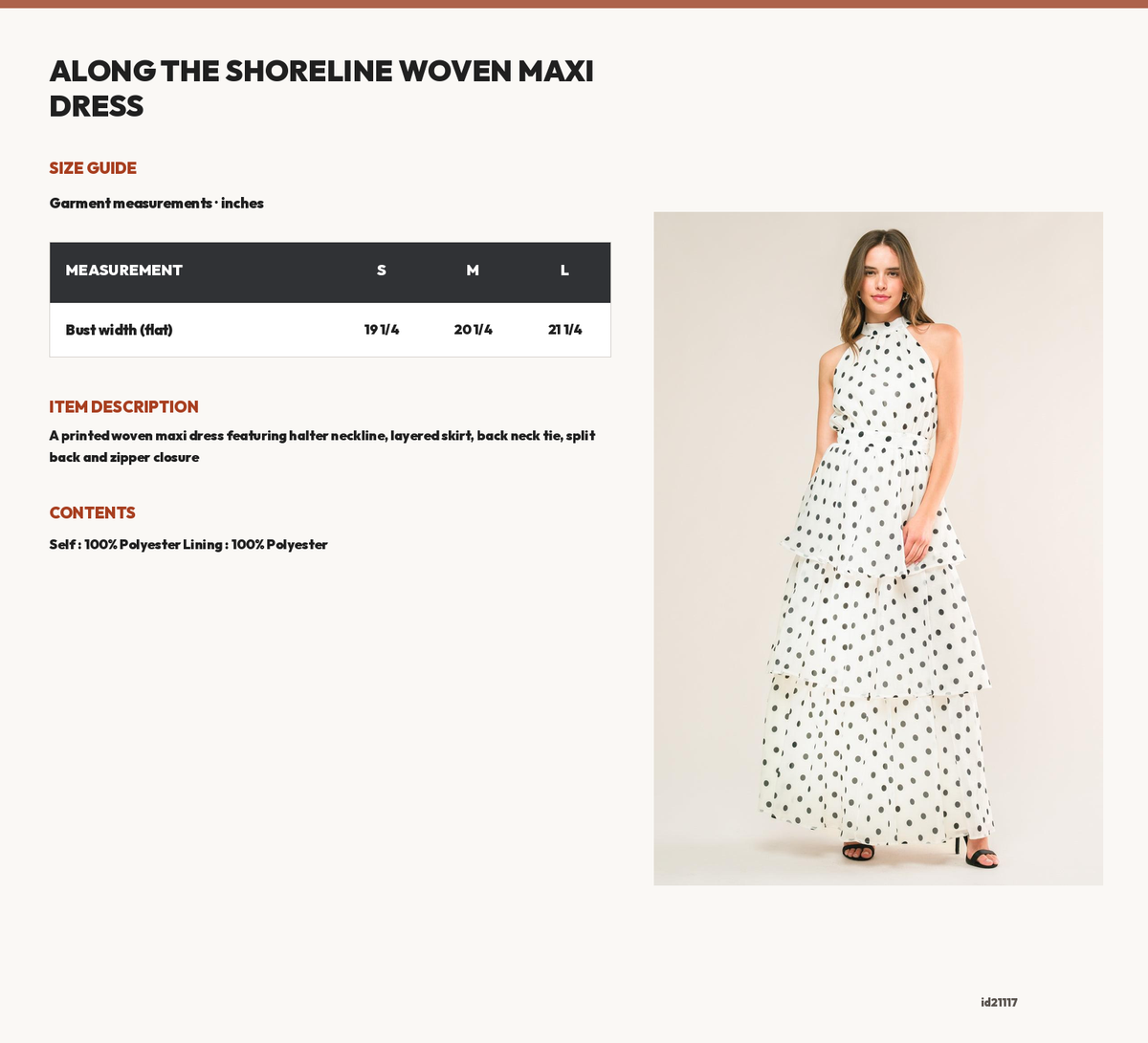 ALONG THE SHORELINE WOVEN MAXI DRESS size chart