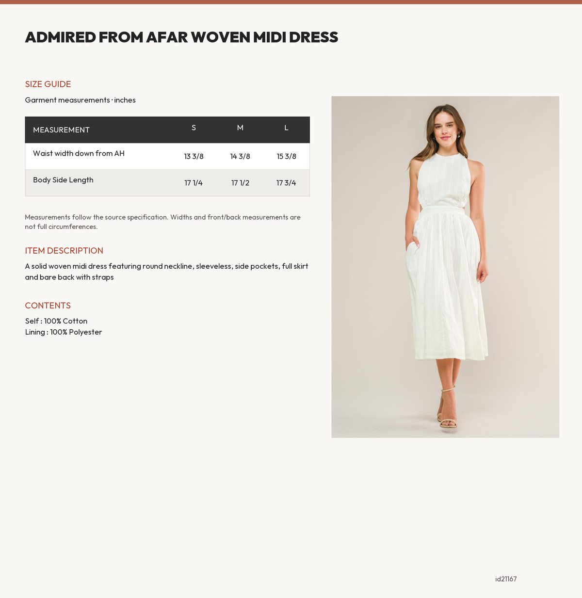 ADMIRED FROM AFAR WOVEN MIDI DRESS size chart