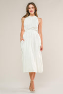 ADMIRED FROM AFAR WOVEN MIDI DRESS.