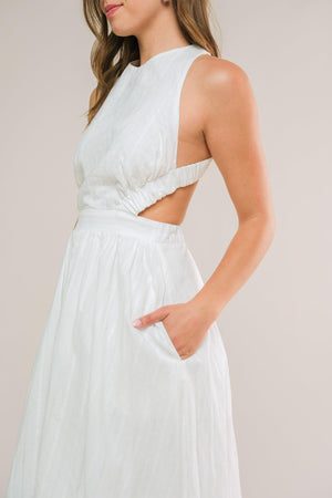 ADMIRED FROM AFAR WOVEN MIDI DRESS.