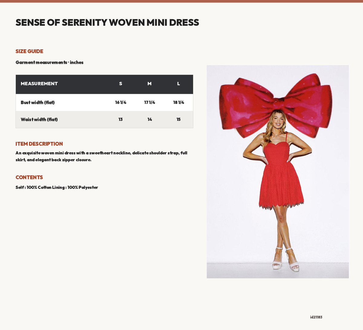 SENSE OF SERENITY WOVEN MINI DRESS size chart
