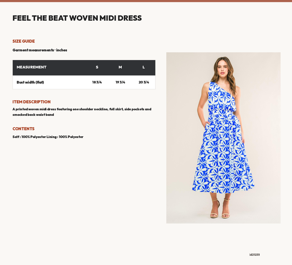 FEEL THE BEAT WOVEN MIDI DRESS size chart