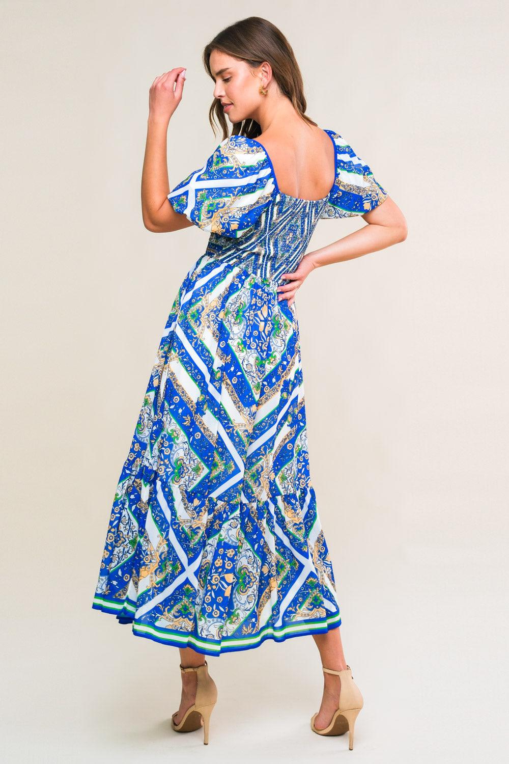 PALM SPRINGS BLOSSOMS WOVEN MIDI DRESS.