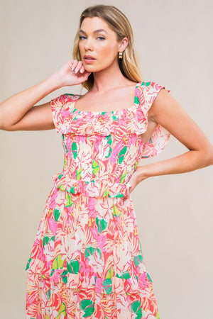 RELAXED CHARM WOVEN MIDI DRESS.