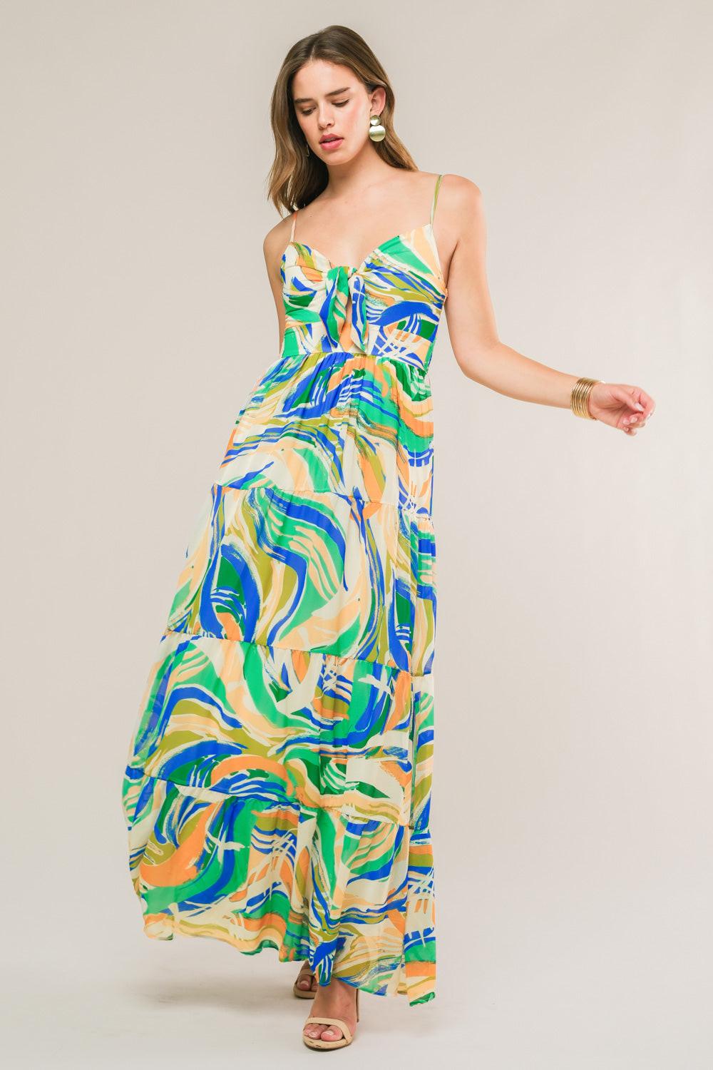 florida maxi dresses FLORIDA DREAMS WOVEN MAXI DRESS, GREEN BLUE / 2X