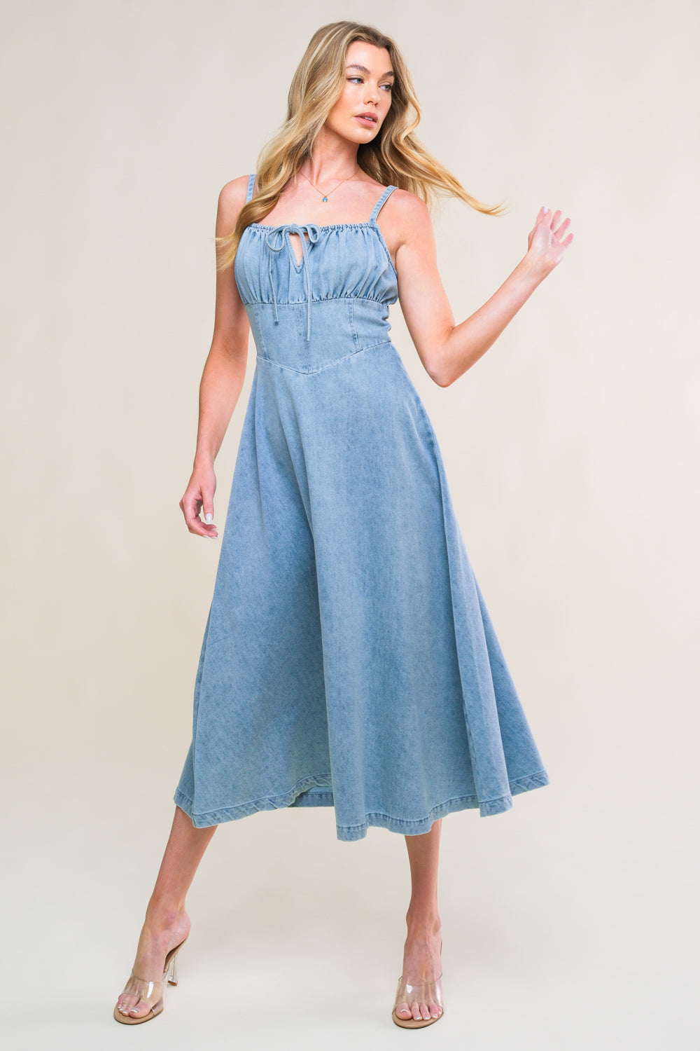 GORGEOUS ADORNMENT DENIM MINI DRESS