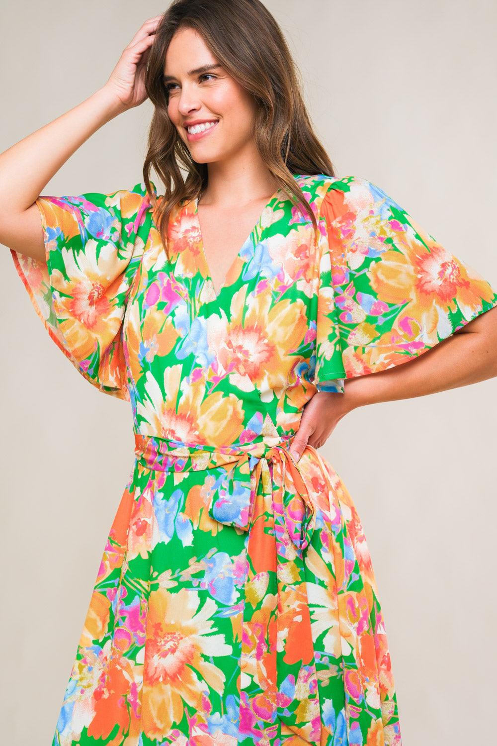 EFFERVESCENT LOVE True WRAP MIDI DRESS, GREEN / L EFFERVESCENT LOVE True WRAP MIDI DRESS, GREEN / L