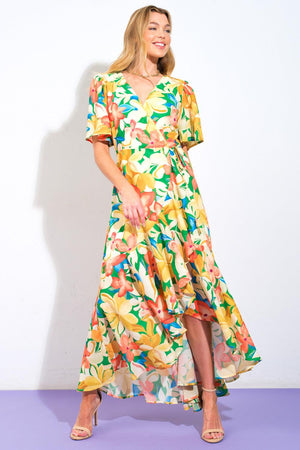 ELABORATE CHARM WOVEN HI-LO DRESS.
