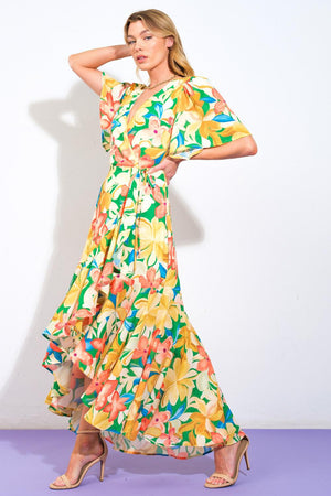 ELABORATE CHARM WOVEN HI-LO DRESS.