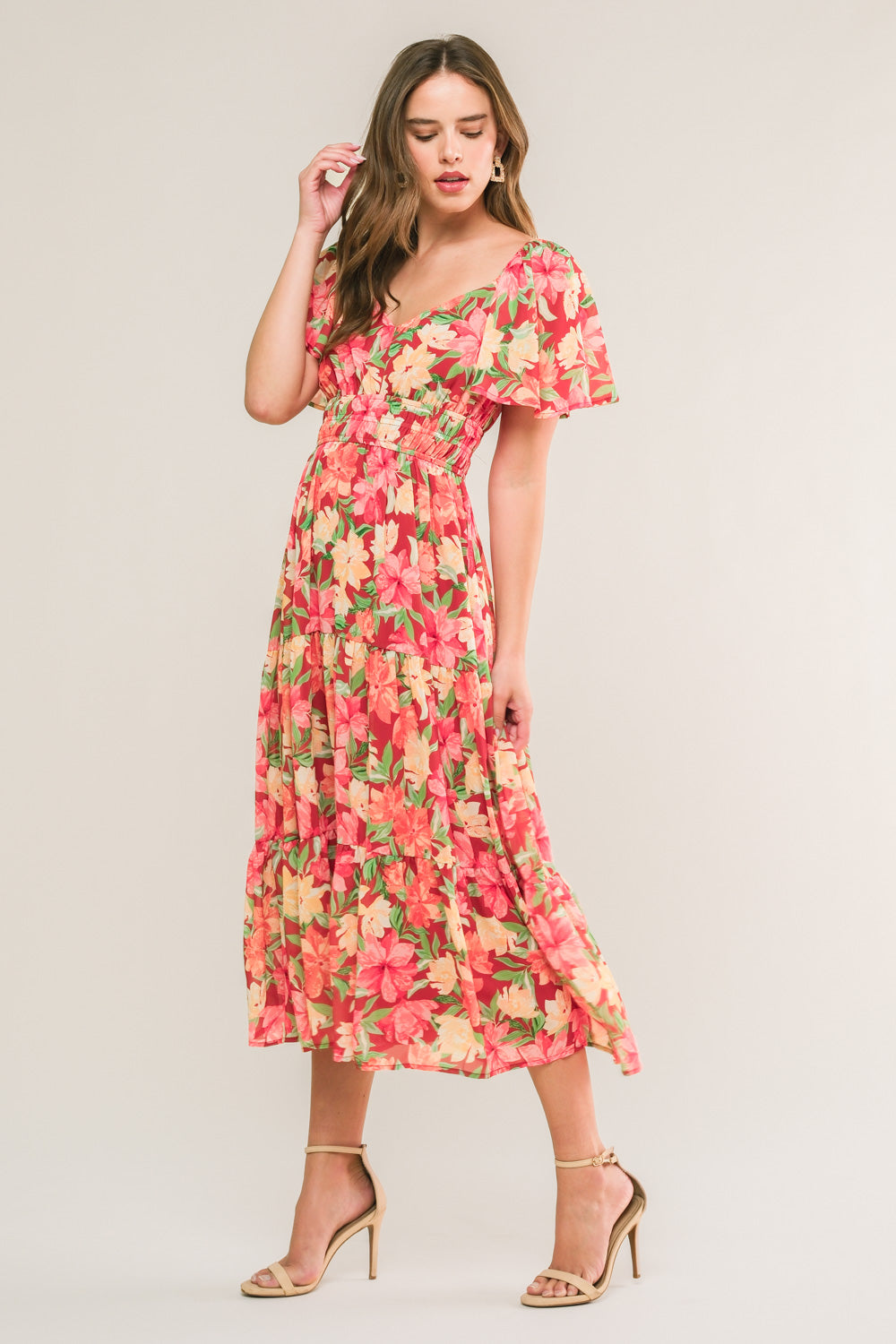 LOVE IS BLOOMING WOVEN MIDI DRESS