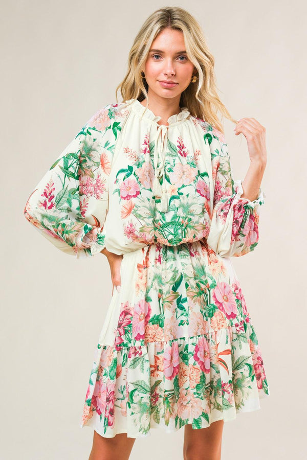 HAPPIEST HERE WOVEN MINI DRESS.