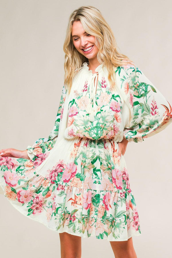 HAPPIEST HERE WOVEN MINI DRESS.