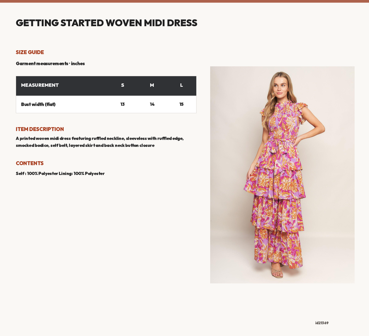 GETTING STARTED WOVEN MIDI DRESS size chart