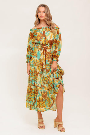 THENA SECRET GARDEN WOVEN MIDI DRESS.