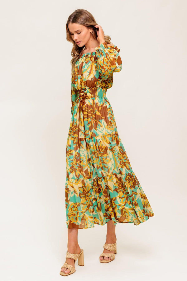 THENA SECRET GARDEN WOVEN MIDI DRESS.