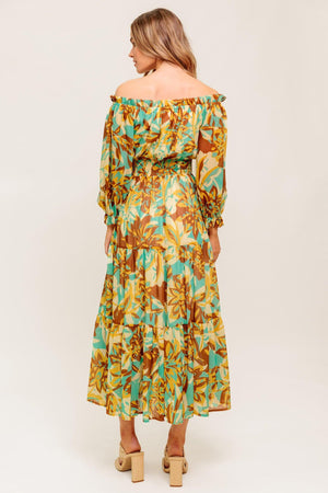 THENA SECRET GARDEN WOVEN MIDI DRESS.