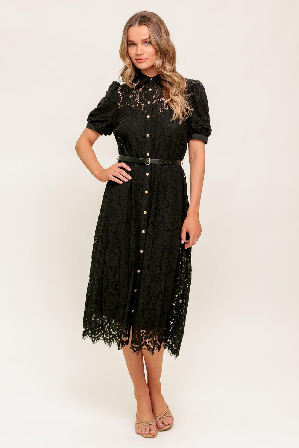 TIMID TO TENACIOUS WOVEN LACE SHIRT DRESS.