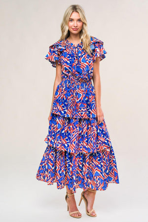 BACK TO FUN WOVEN MIDI DRESS.