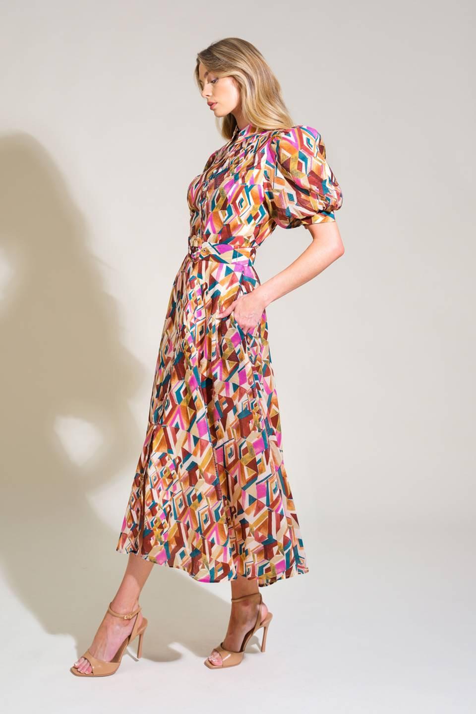 GARDEN HARMONY WOVEN MIDI DRESS.