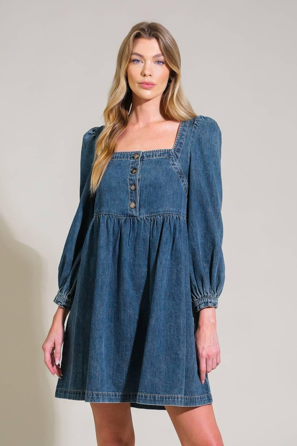 EXOTIC ESCAPE DENIM MINI DRESS.