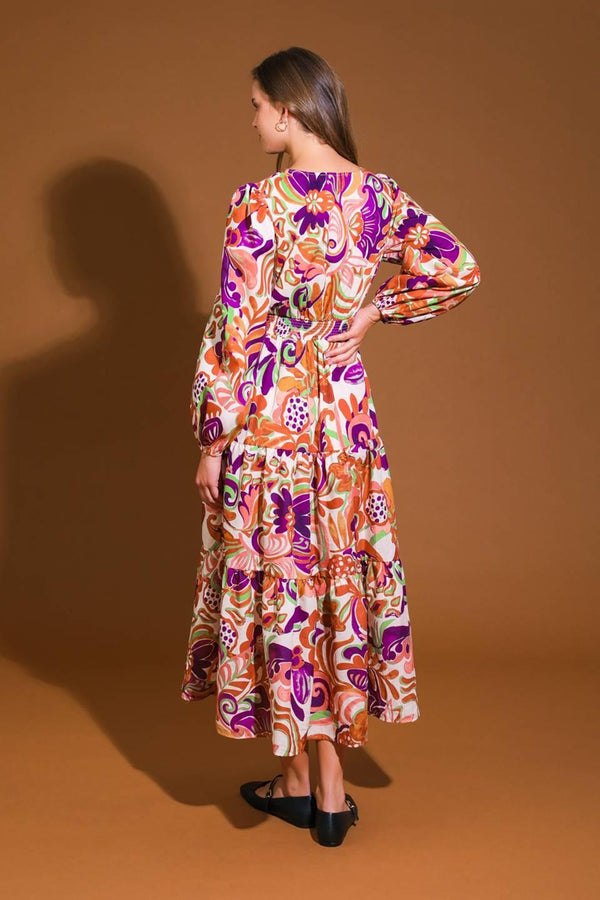 BLOSSOM BEAUTY WOVEN MIDI DRESS.