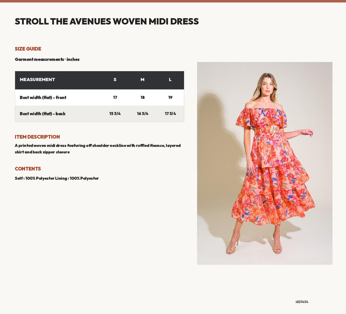 STROLL THE AVENUES WOVEN MIDI DRESS size chart