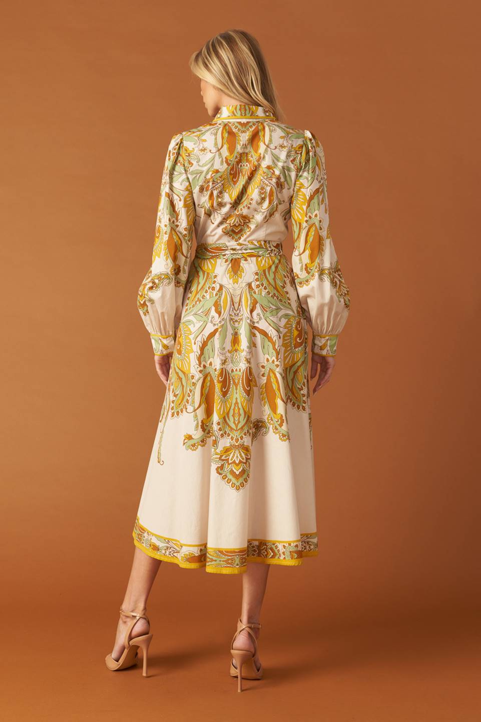 FIELDS OF GOLD WOVEN MIDI SHIRT DRESS