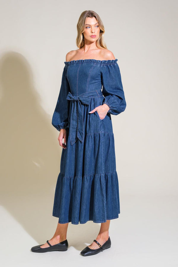 ARTISTIC IMPULSE DENIM MIDI DRESS.