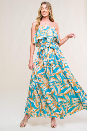 BLOSSOM IN TIME WOVEN MIDI DRESS.