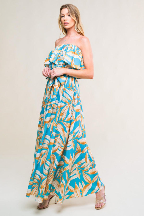 BLOSSOM IN TIME WOVEN MIDI DRESS.