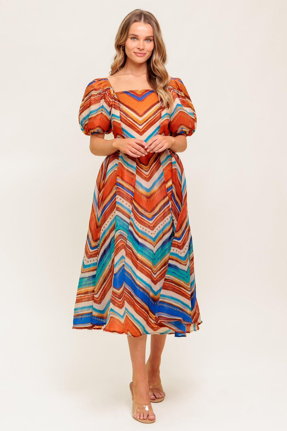 BRIGHT PERSONALITY WOVEN MIDI DRESS.