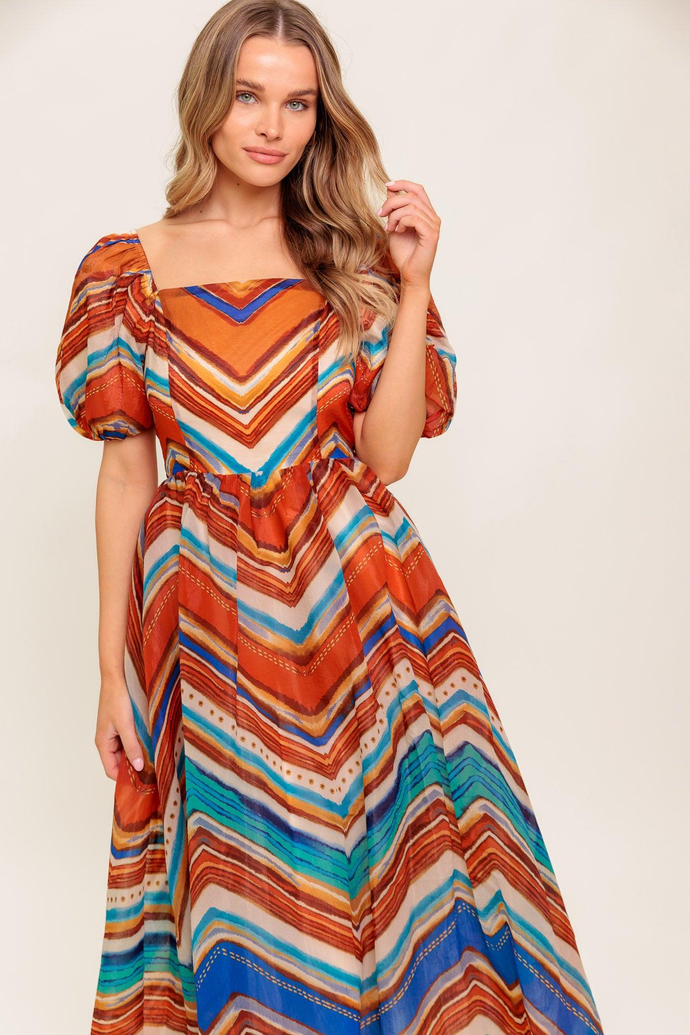 Bright Personality Woven Midi Dress L Flying Tomato Rust Blue / L Bright Personality Woven Midi Dress L Flying Tomato Rust Blue / L