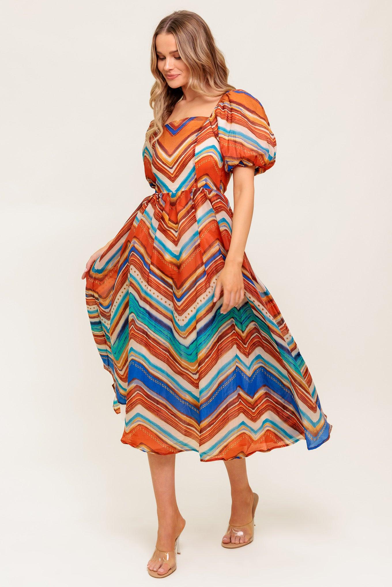 Bright Personality Woven Midi Dress L Flying Tomato Rust Blue / L Bright Personality Woven Midi Dress L Flying Tomato Rust Blue / L