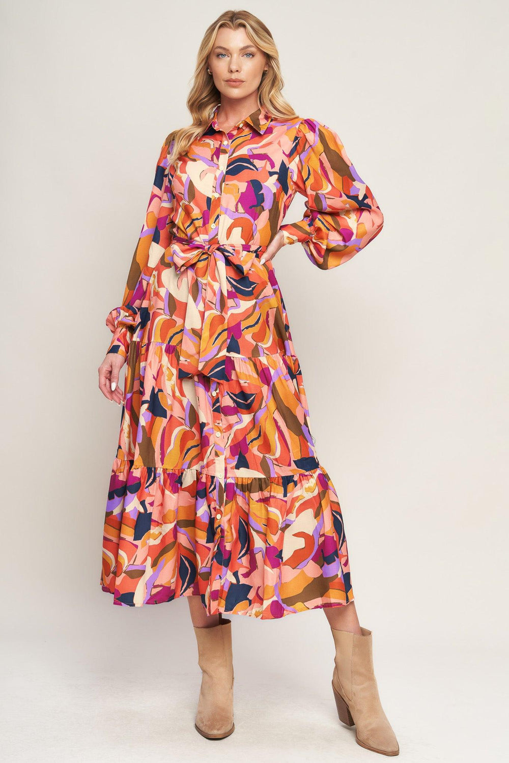 ROSEWOOD ROMANCE WOVEN MIDI DRESS.